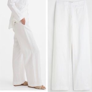 NWOT H&M White Linen Blend Trousers Wide Leg Size:20